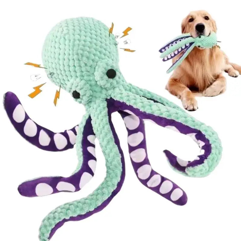 Durable Squeaky Octopus Dog Chew Toy Anxiety Relief Interactive
