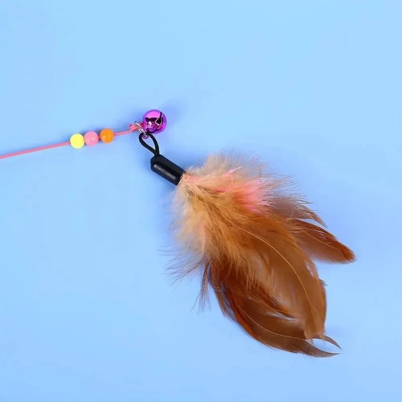 Funny Cat Toy Steel Wire Long Pole Feather Rotating Fishing Stick