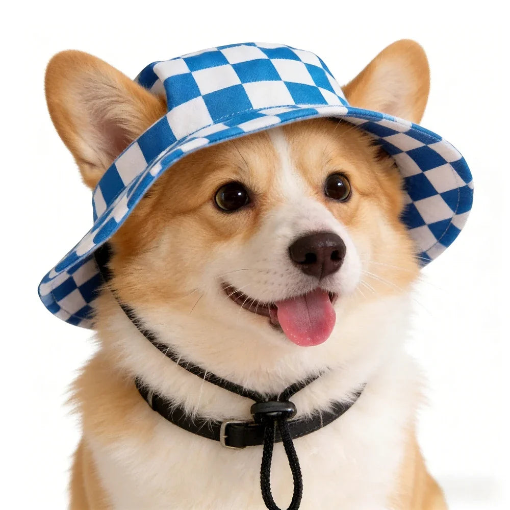Pet Bucket Hat Summer Sun Cap Adjustable for Small Medium Dogs