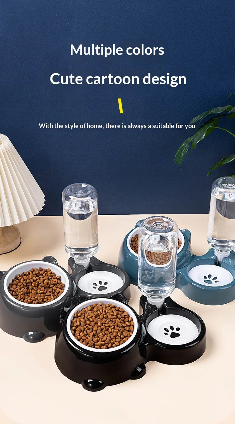 Pet Bowl 2-in-1 Auto Water Feeder, Tilted Elevated Cat Dog Bowl