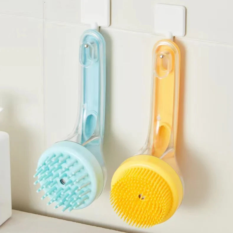 Pet Bath Brush Soft Silicone Long Handle with Shampoo Dispenser