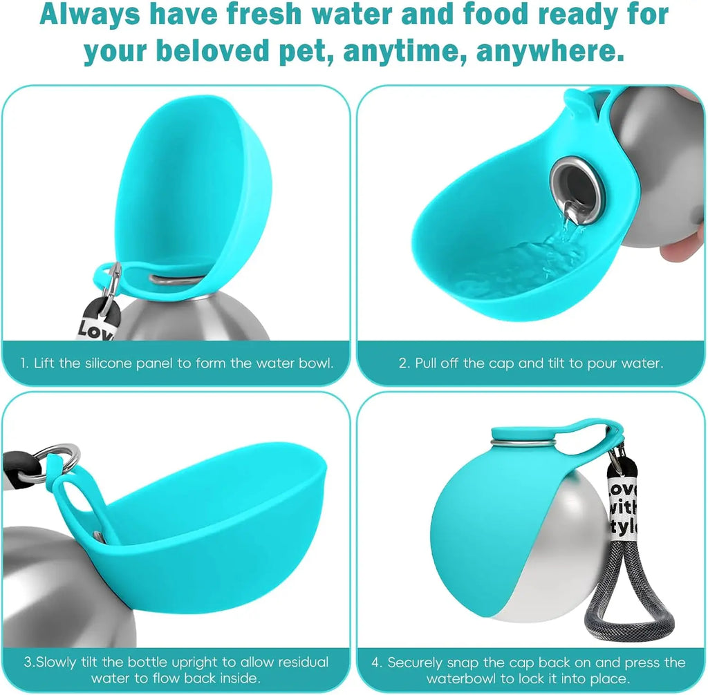 Portable Dog Water Bottle, Plastic/Stainless Steel Pet Water