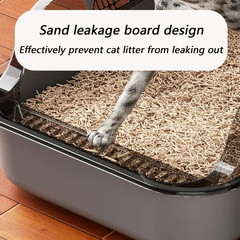 Cat Litter Box Kitty Sandbox Semi-Enclosed High Side Splashproof
