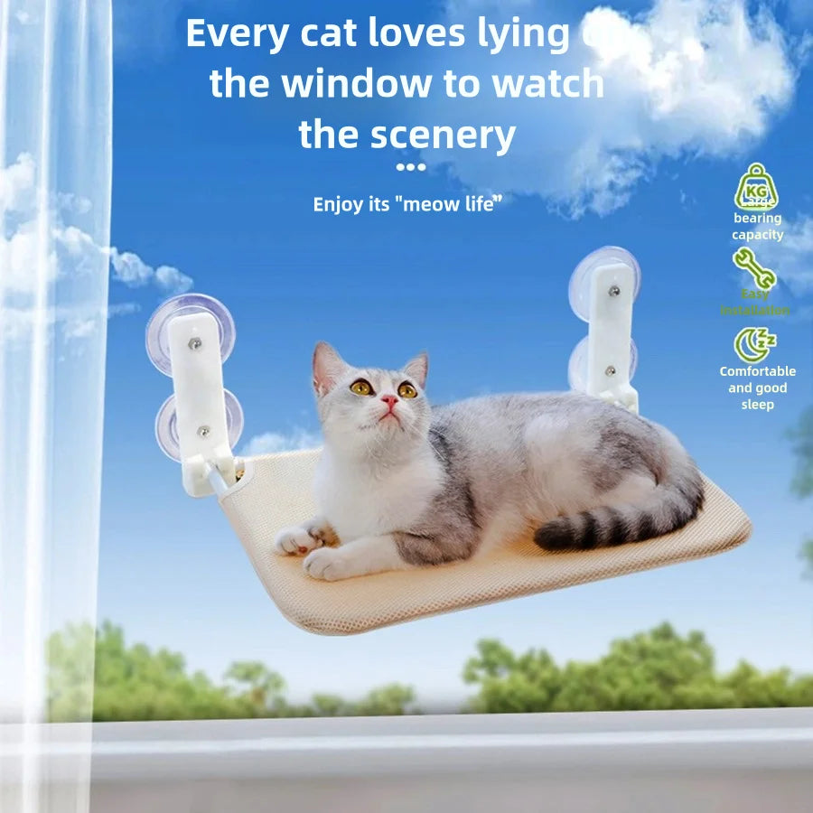 Assembly Free Folding Cat Hammock Plush Mesh Cat Window Wall
