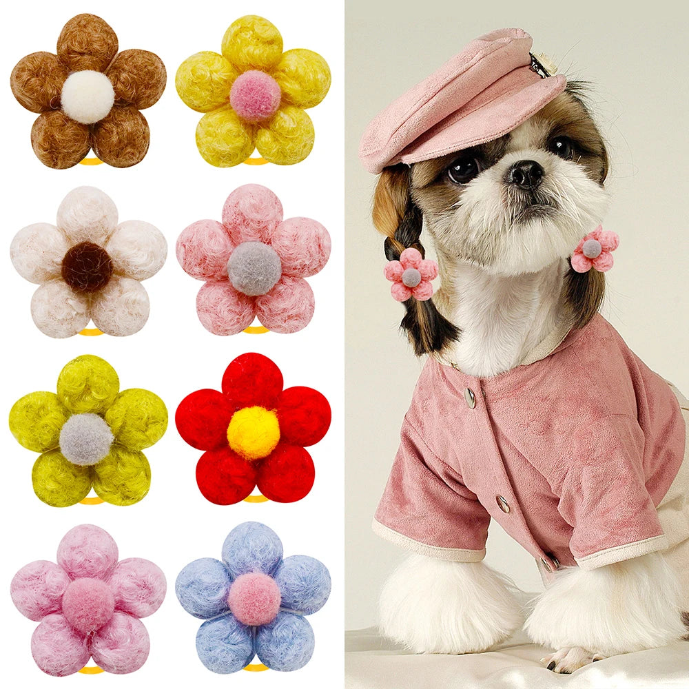 Pet Bows Flowers Shape Hair Accessories Handmade Dog Bows with