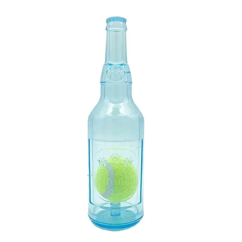 Dog Chew Toy Squeaky Silicone Beer Bottle with Tennis Ball