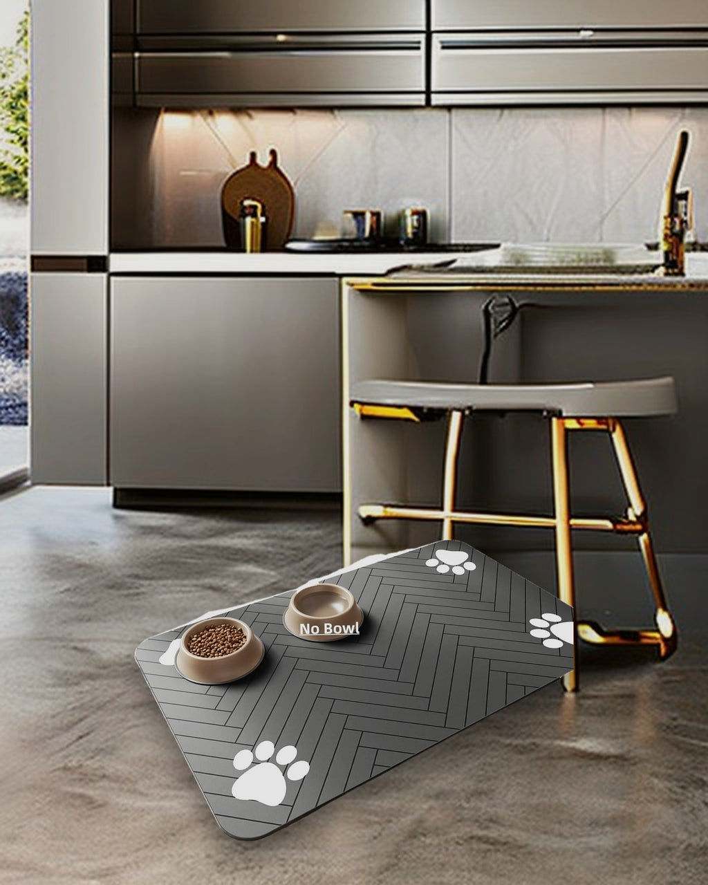 Atelier Feeding Mat styled on a marble kitchen counter
