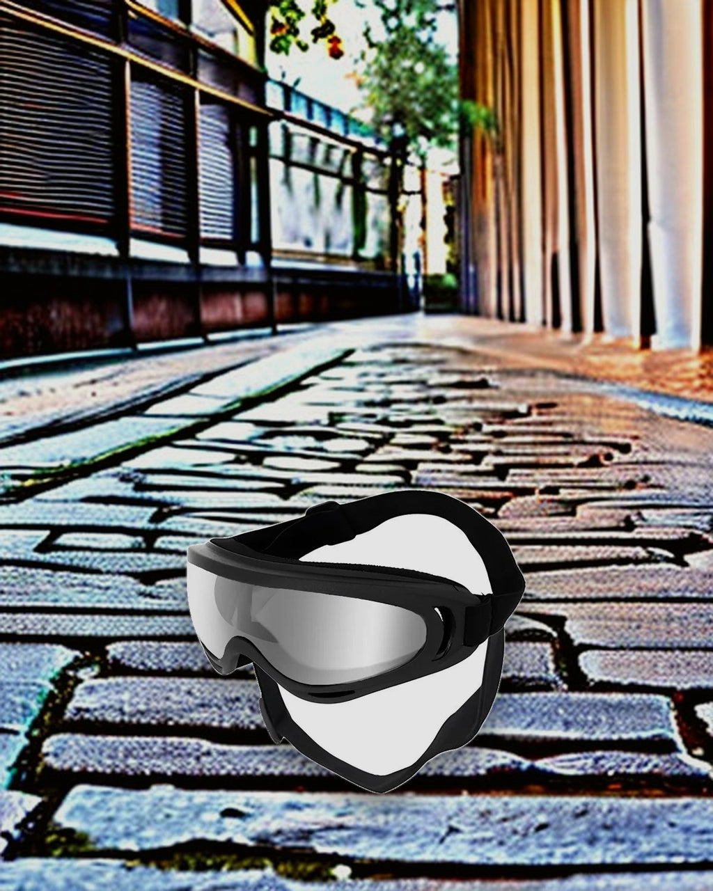 Aviator Dog Sunglasses styled on a city street after rain