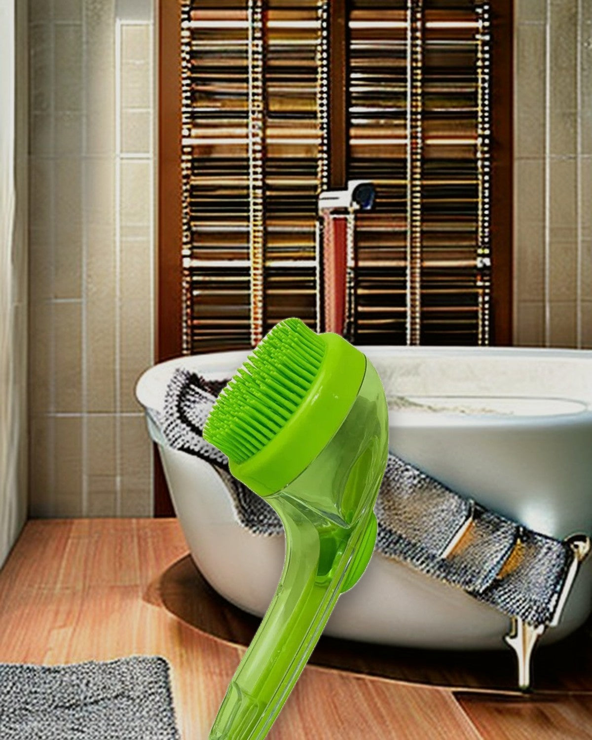 Spa Massage Bath Brush styled in a warm spa bathroom